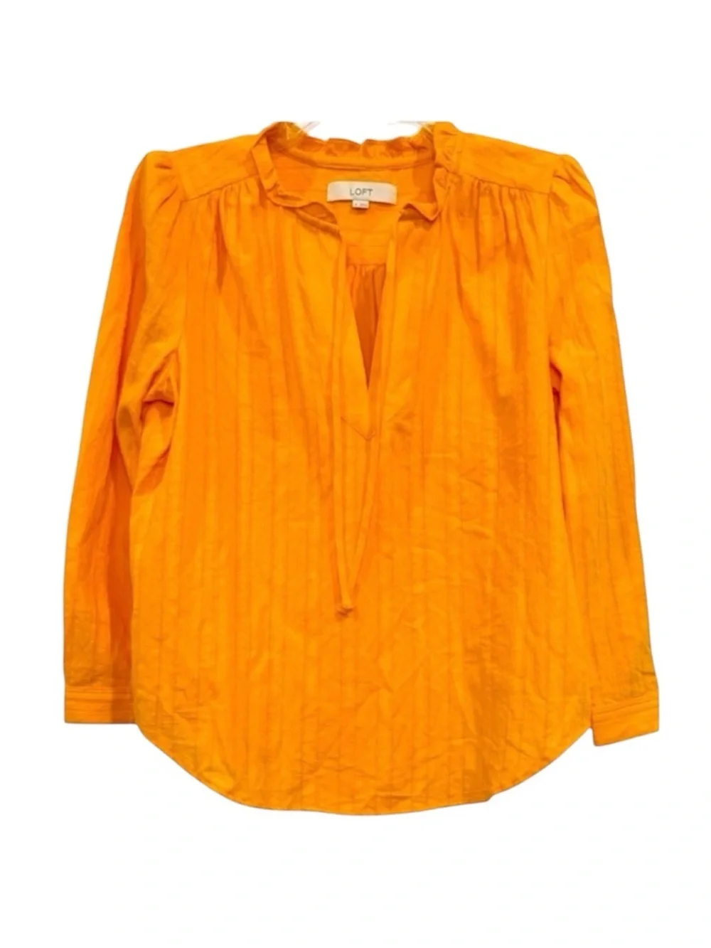 LOFT Orange Cotton Peasant Blouse Small Boho Puff Sleeve Lightweight